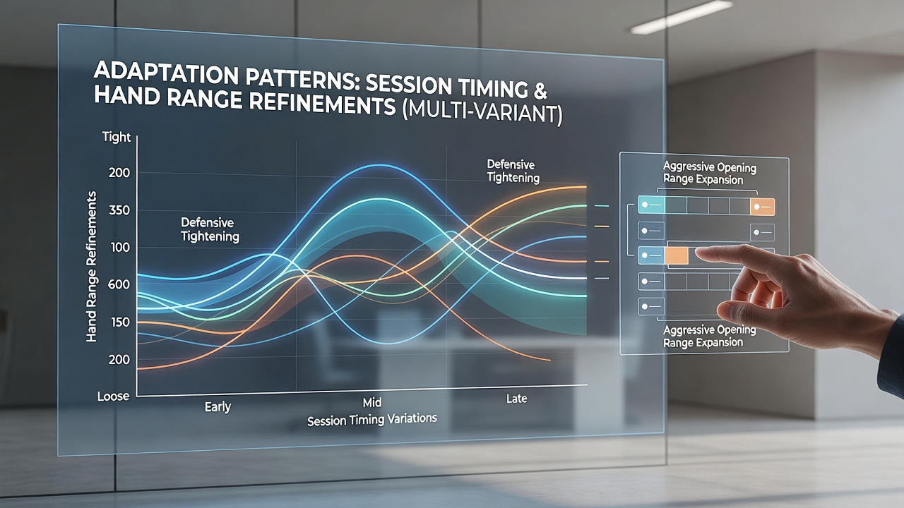 Analytics dashboard displaying hand range refinements correlated with session timing data on digital poker sites