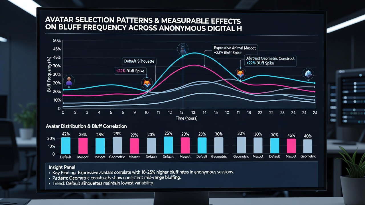 Heatmap visualization of bluff frequency by avatar type across multiple anonymous poker sessions