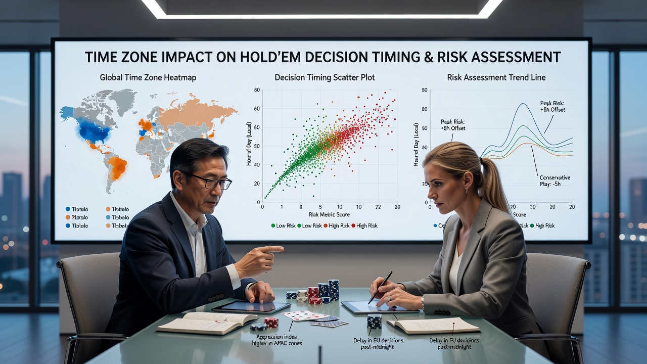 Analytics dashboard showing poker decision timing across global time zones