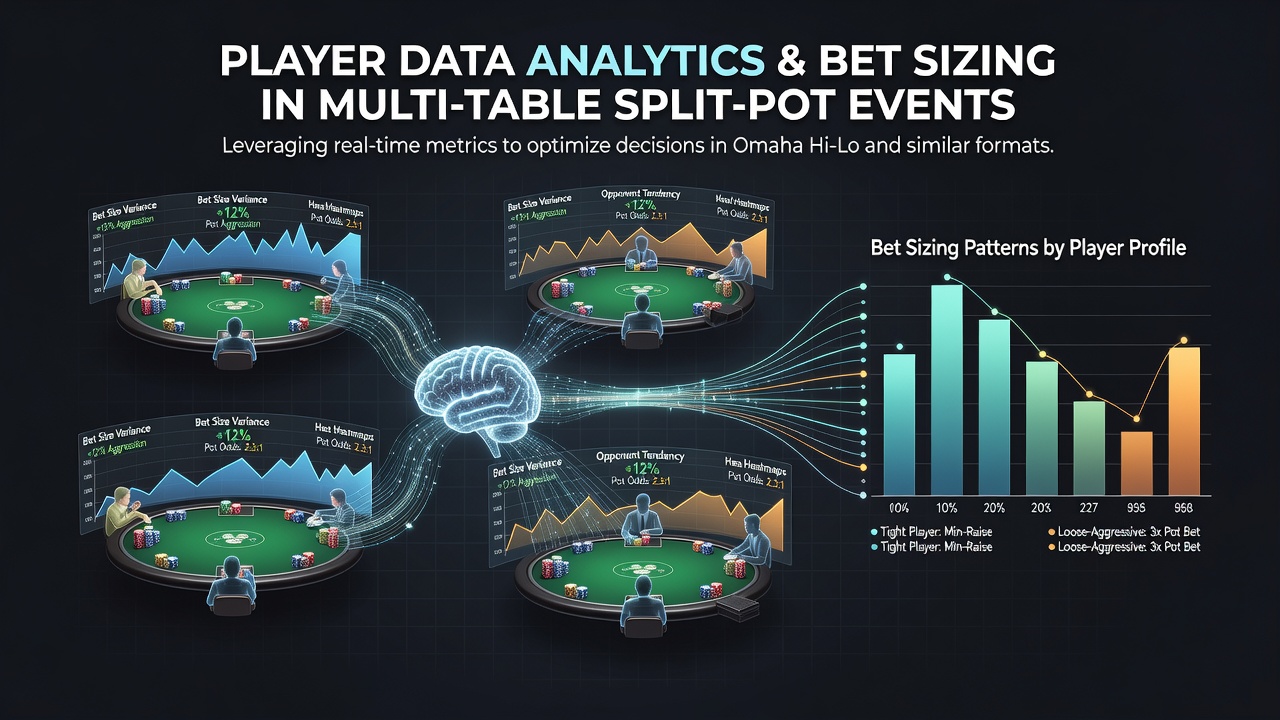 Analytics charts displaying bet size distributions across multi-table split-pot poker sessions