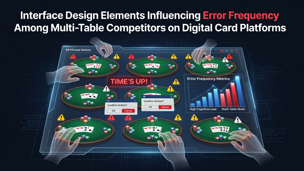 Screenshot of a digital card platform interface showing multiple overlapping poker tables with highlighted UI elements like action buttons and timers