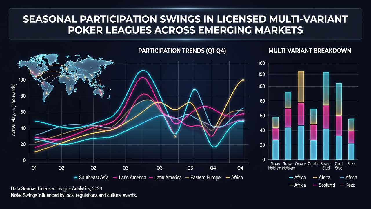 Chart displaying seasonal participation data trends in licensed poker leagues from emerging markets